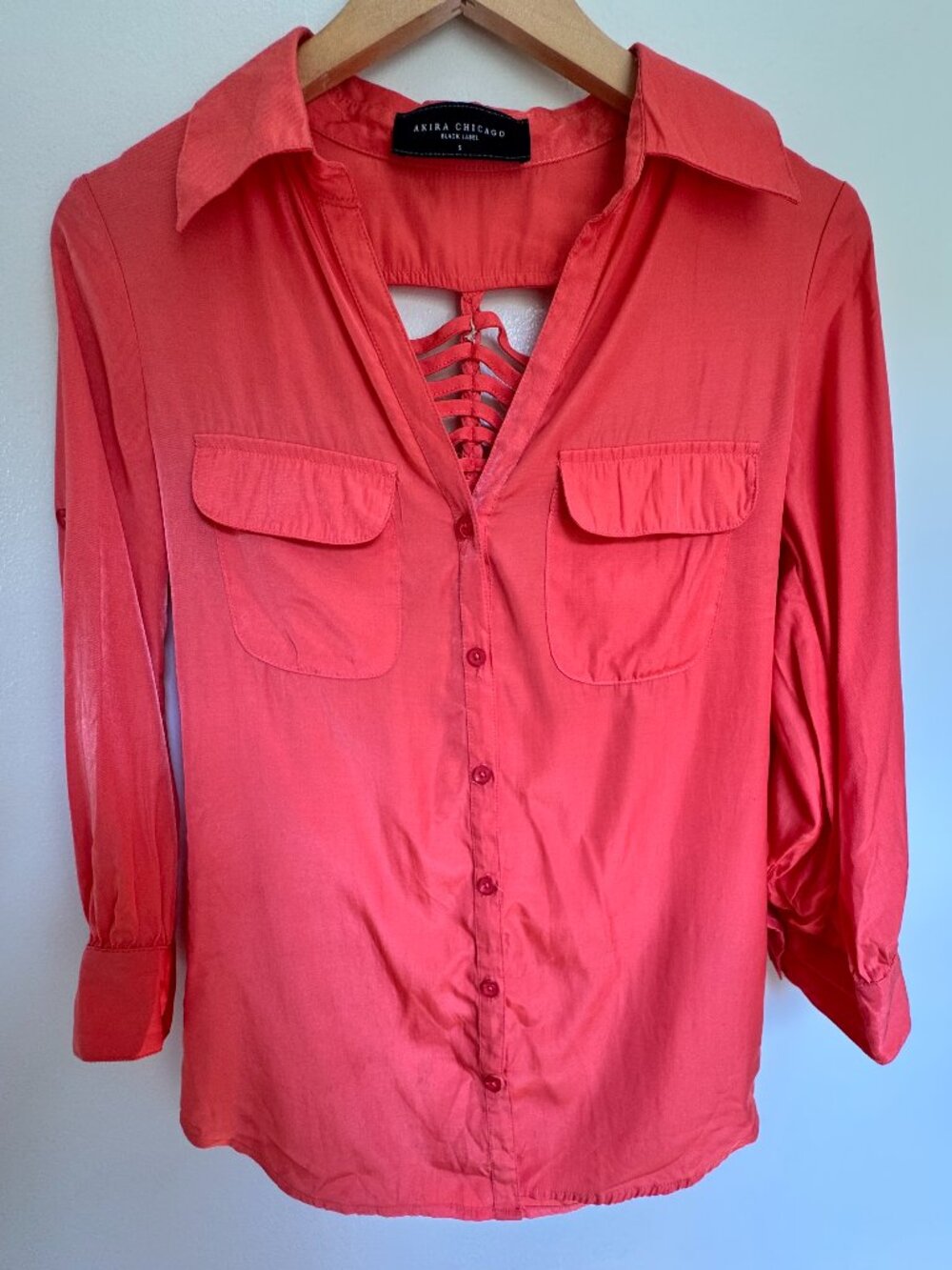 AKIRA Chicago Black Label Coral Caged Back Blouse | Size Small Casual